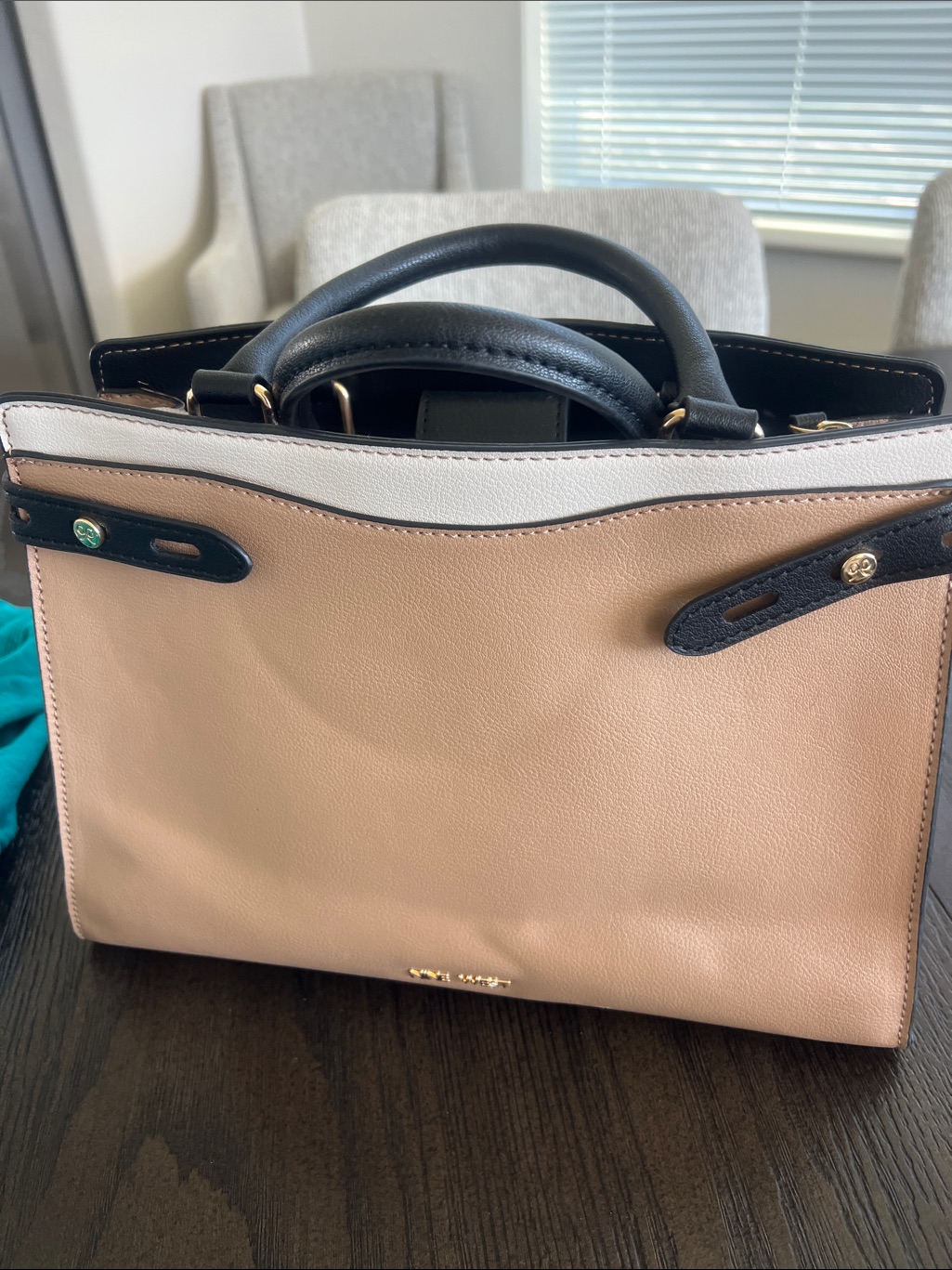 Blush Black And Cream Leather Satchel